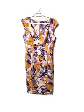 Anne Klein Silk Floral Sheath Dress Purple Orange Office Siren Feminine Artsy